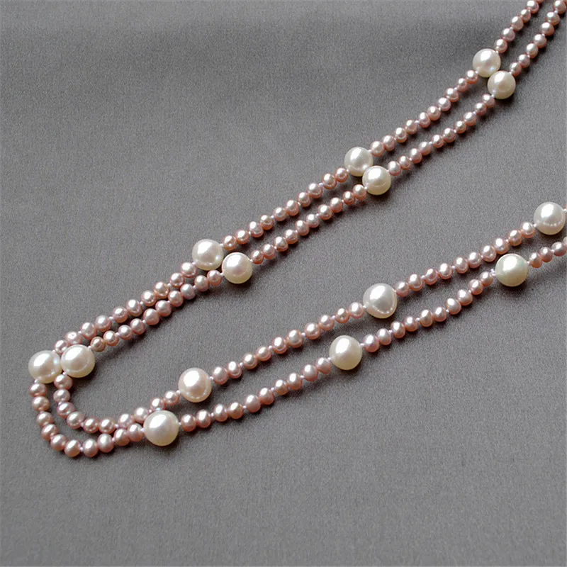 Модное длинное многослойное жемчужное ожерелье фиолетовое пресноводное колье