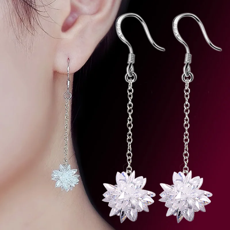 

High quality female birthday gift white crystal women 925 sterling silver ladies`drop earrings jewelry wholesale promotion