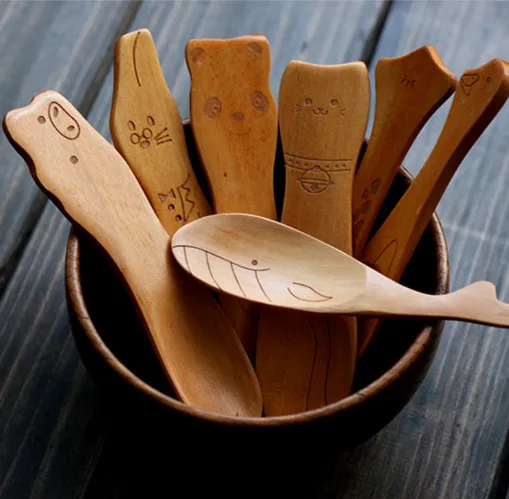 Новинка деревянные для мороженого ложка с милыми животными детей мороженое