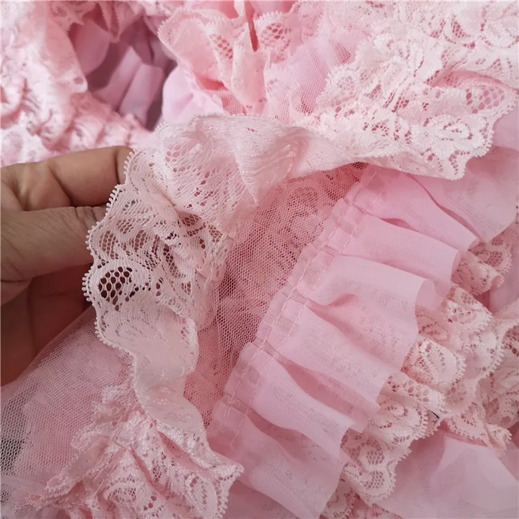 10CM wide DIY dress 3 layers pink chiffon ruffle lace skirt cuffs sleeves accessories fabric | Дом и сад
