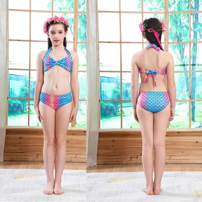 4pcs Girls Fish Tails Swimsuit Bikini Set Kids Swimwear Cosplay Costume Swimming Bathing Suit Fishtail Swimsuit For Summer