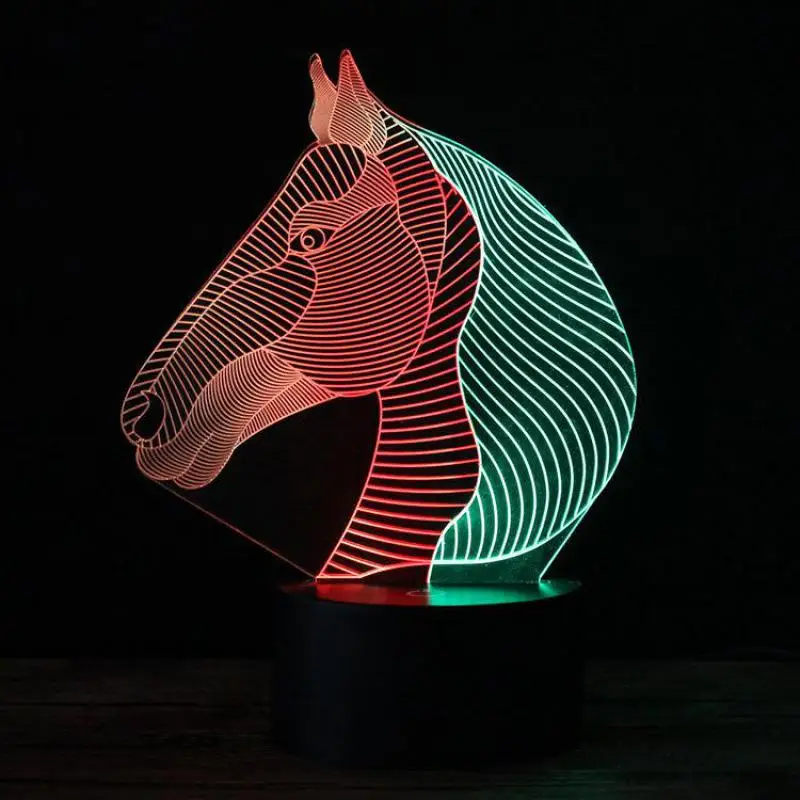 Разноцветные разноцветные светодиодные лампы RGB в виде лошадей новинка 3D