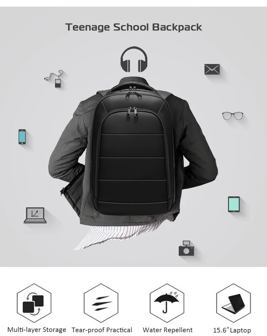 EURCOOL, мужской рюкзак для ноутбука 15,6 дюймов, usb зарядка, для мужчин, Mochila, дорожные сумки, водоотталкивающие подростковые рюкзаки, школьные n0001