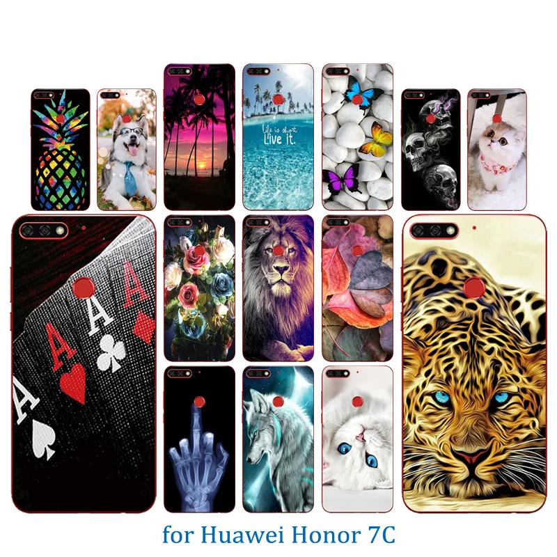 5 7 дюйма для Huawei Honor 7C Прозрачная силиконовая задняя крышка с узором Marb C Aum-L41