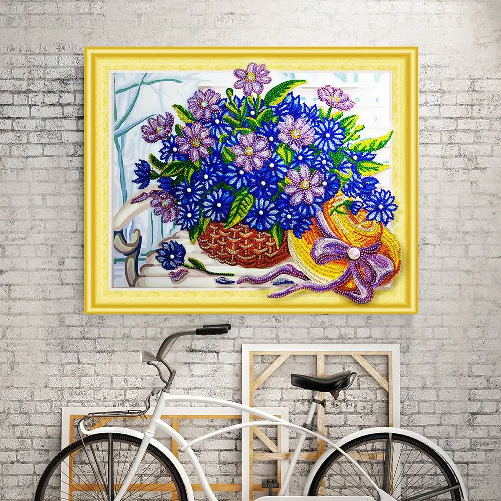 SHGO-Hat Flower Basket Pattern Diamond Painting Cross Stitch Special Shaped Mosaic Home Decor | Дом и сад