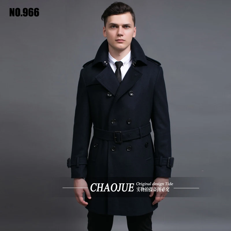 CHAOJUE, шерстяное пальто, мужское, осень, двубортное, модное, средней длины, размера плюс, шерстяное пальто, тонкий пиджак - Цвет: Синий