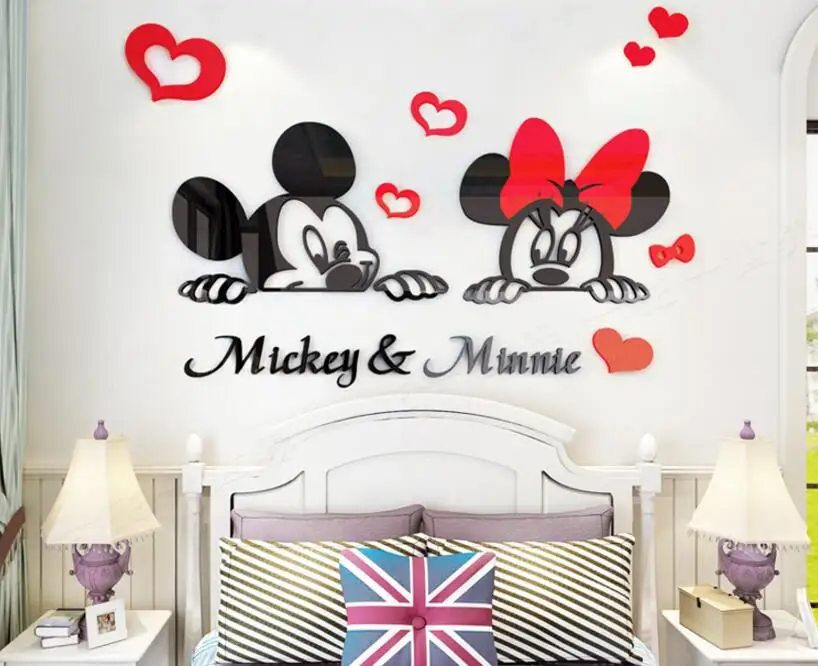 Новые 3D Мультяшные Микки и Минни Маус DIY настенные Зеркальные Стикеры DIY акриловые зеркальные настенные стикеры s Наклейка и фрески для украшения дома