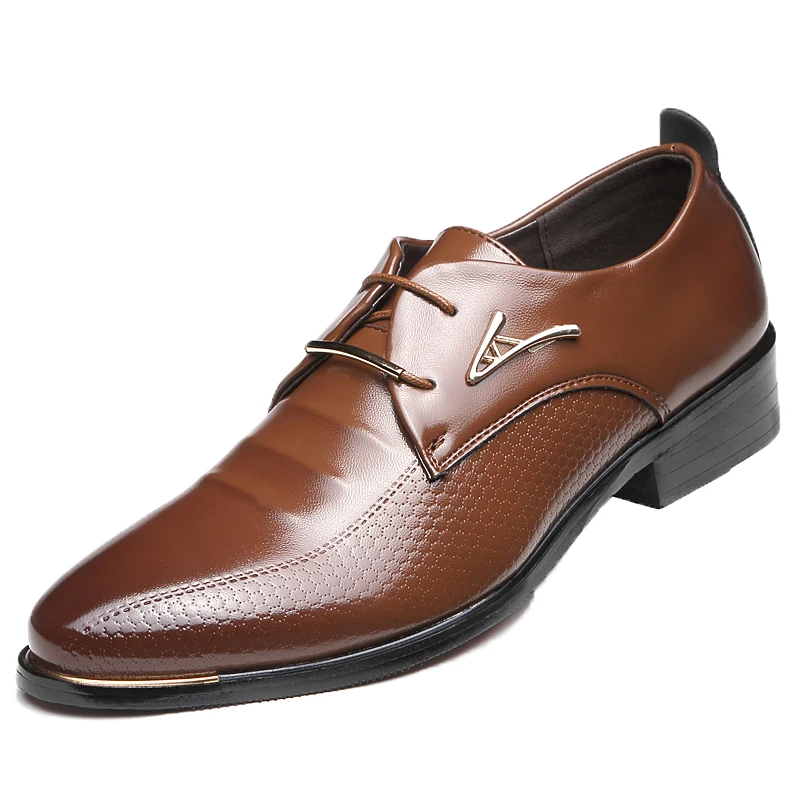 

Brown Black Leather Oxfords Shoes Big Size 38-48Mens Dress Shoes Fashion Pointed Toe Lace Up Men's Business Casual Shoes
