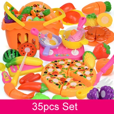 35pcs set 12-60 шт Детские игрушки для торта, кухонные игрушки, ролевые игры, резка фруктов, овощей, игрушки для еды, имитационный кухонный набор, инструменты для детей - Цвет: 35pcs set