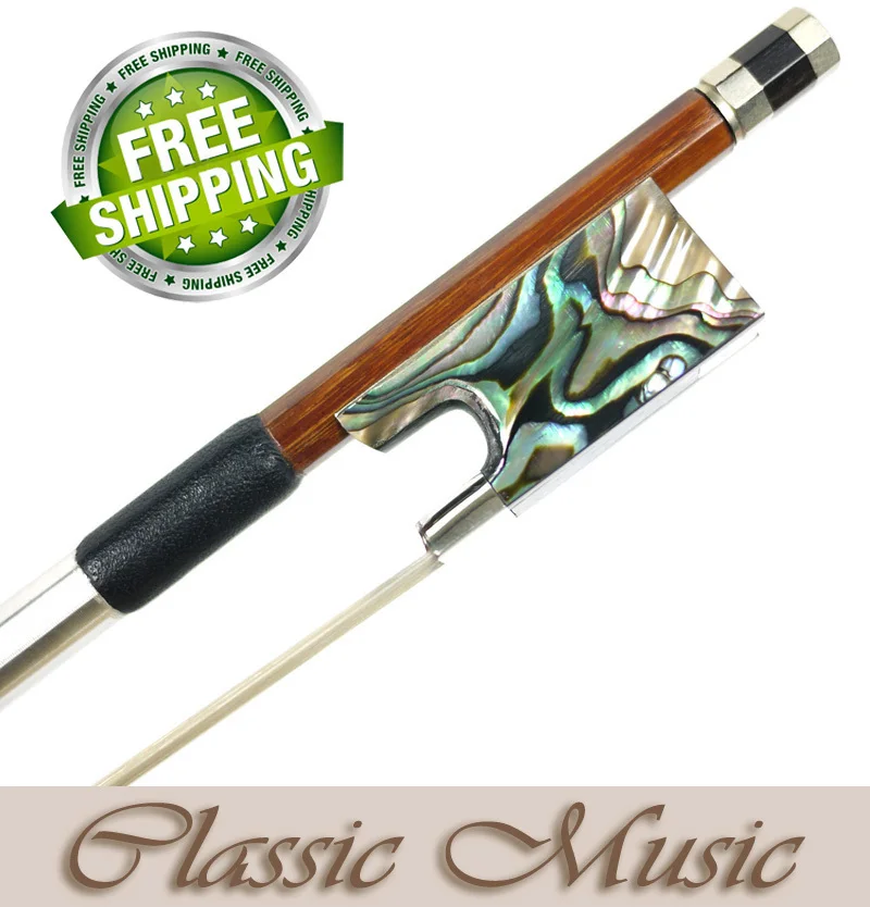 Silver Permanbuco Violin Bow with Abalone Shell frog (4/4), Good Mongolian Horse Hair Hot Sell!