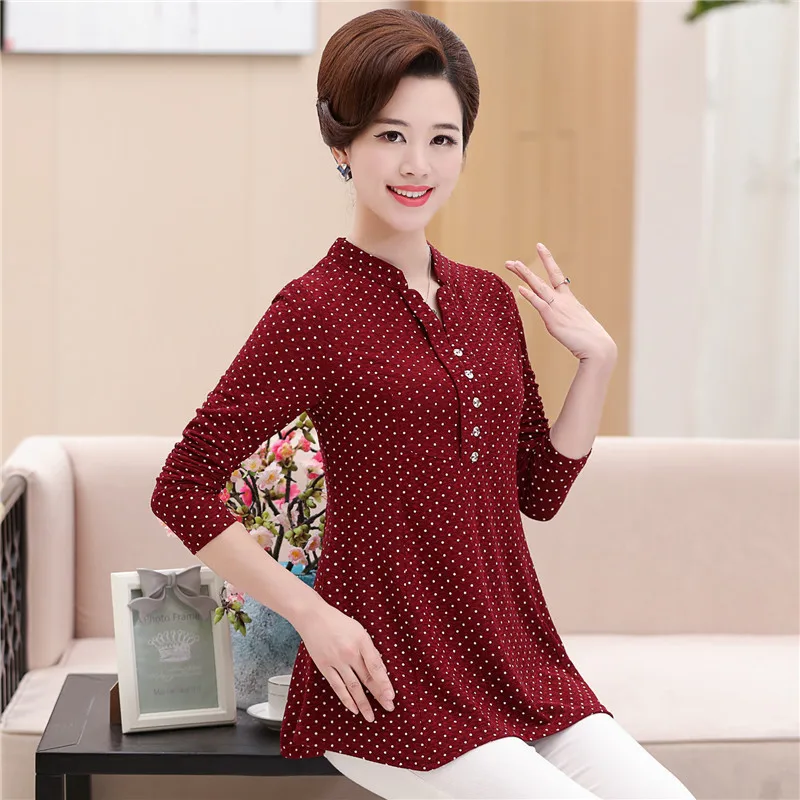 

Женская футболка весна-осень 2019 рубашка с длинным рукавом с принтом и V-образным вырезом Повседневная футболка платье для мам среднего возр...