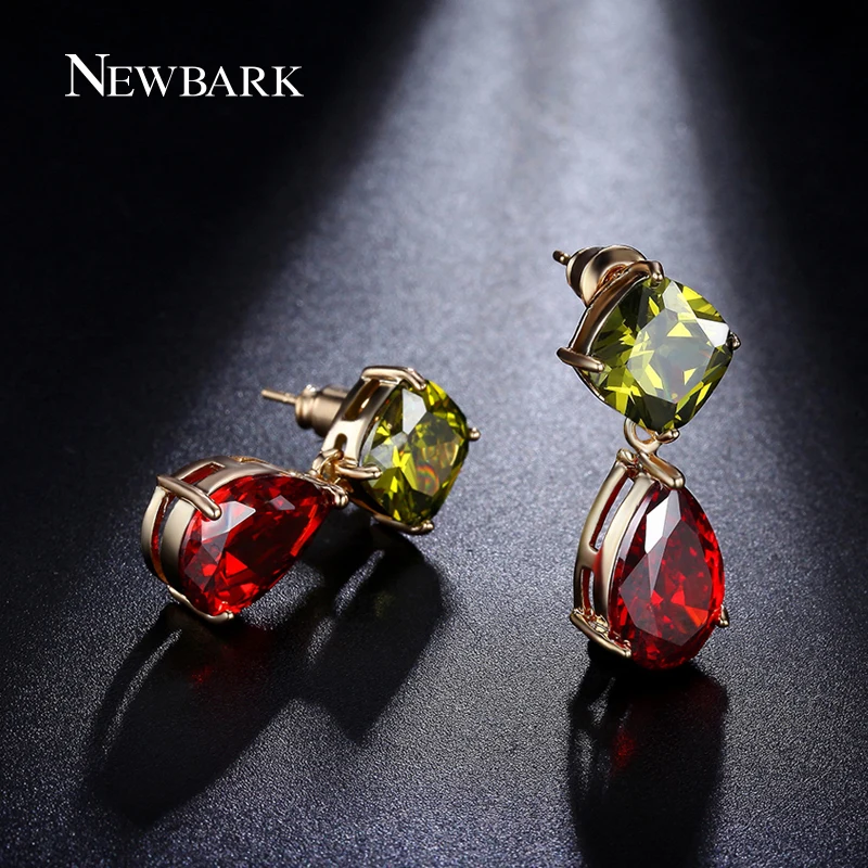 NEWBARK Squre Crystal Long Drop Wedding Earring Red Teardrop Cubic Zirconia Earrings Wholesale Jewelry Brincos Femininos|wedding drop