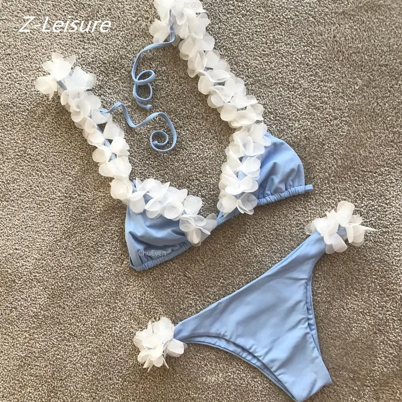 White Floral Bikini 2018 Women Beachwear Brazilian Bottoms Push Up Swimwear Swim Biquini Swimsuit Set BK245 |