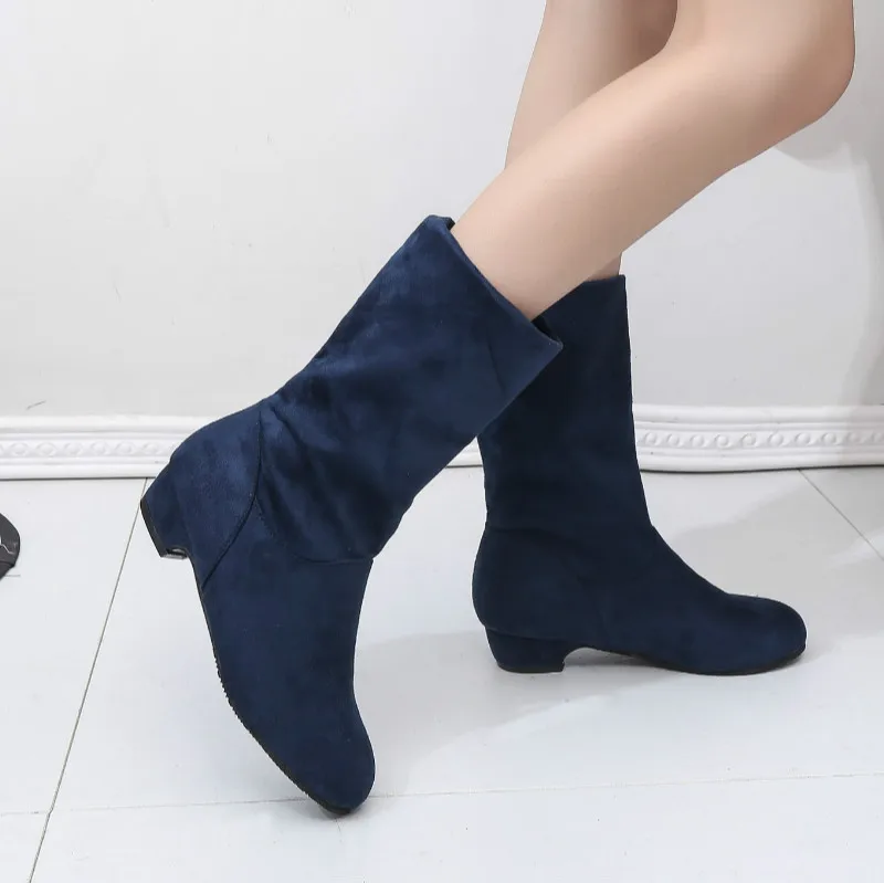 2018 осенне-зимние теплые ботинки новые Замшевые полуботинки на низком каблуке