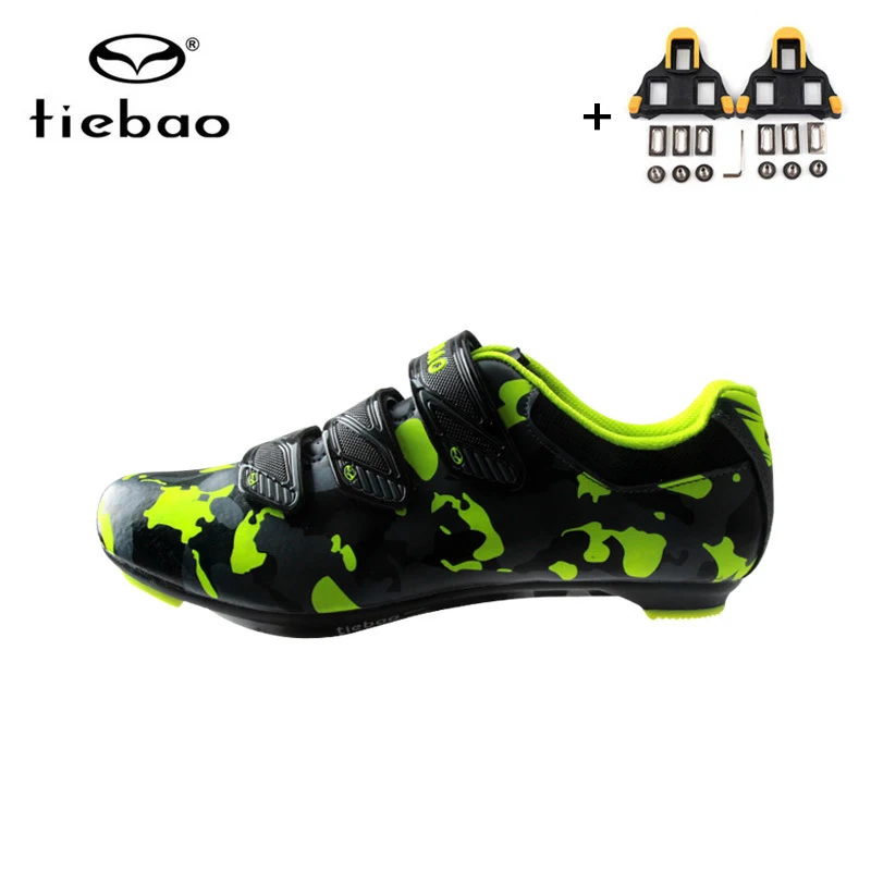 green with cleats Tiebao/Профессиональная обувь для велоспорта; Ультралегкая обувь для шоссейного горного велосипеда; обувь для гонок; спортивная обувь для велоспорта; Zapatillas Ciclismo - Цвет: green with cleats