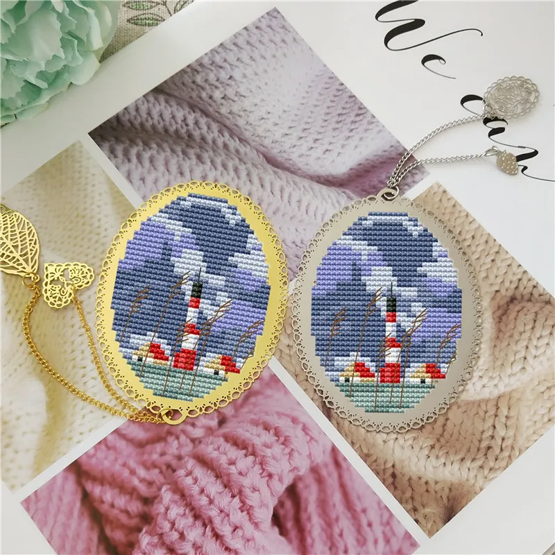 

Lighthouse DIY Craft Stich Cross Stitch Bookmark Metal Silver Golden Needlework Embroidery Crafts Counted Cross-Stitching Kit