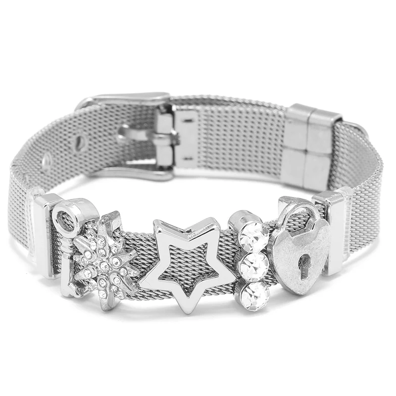 Модный Регулируемый Серебристый браслет из нержавеющей стали с сетчатым