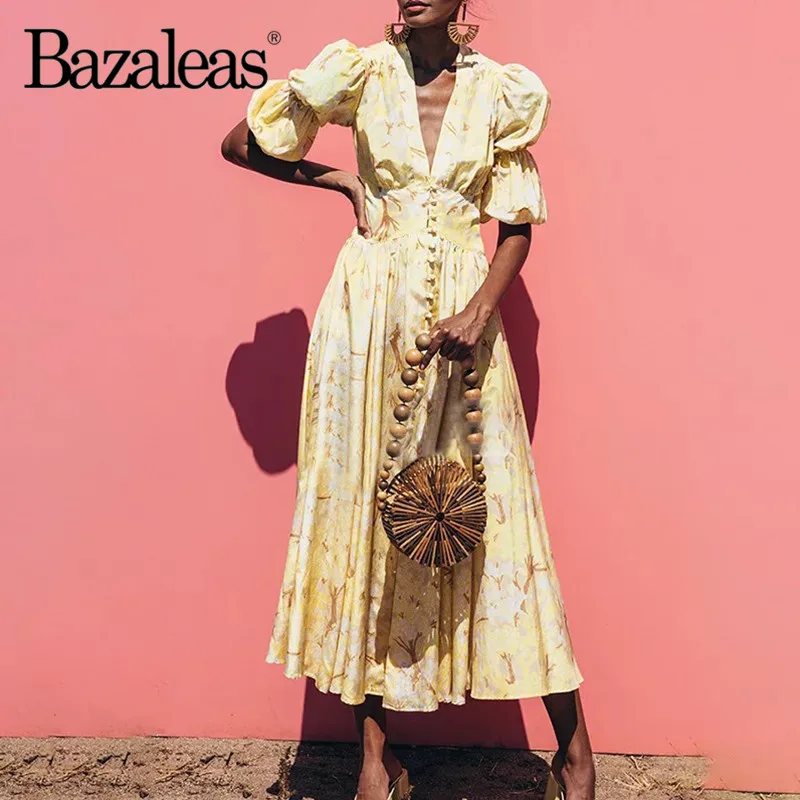 Bazaleas, v-образный вырез, праздничное, длинное, Vestidos, Ретро стиль, Круглый пояс, женские платья, половина рукава, женское платье, повседневное, Прямая поставка