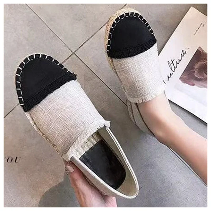 BEIGE Bailehou/Женская обувь на плоской подошве; коллекция года; сезон весна; дизайнерская Повседневная твидовая обувь; женские лоферы без застежки; удобная парусиновая обувь в рыбацком стиле - Цвет: BEIGE