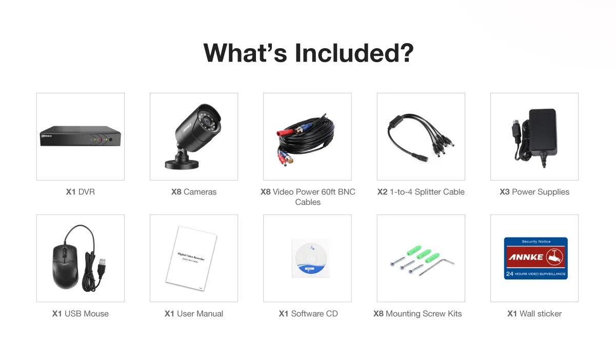 ANNKE 1080P H.264+ 8CH CCTV камера DVR система 8 шт. IP66 Водонепроницаемая 2.0MP цилиндрическая камера s домашний видео комплект системы видеонаблюдения