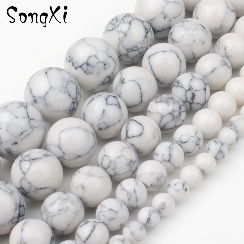 Оптовая продажа белых бирюзовых круглых бусин Howlite для самостоятельного