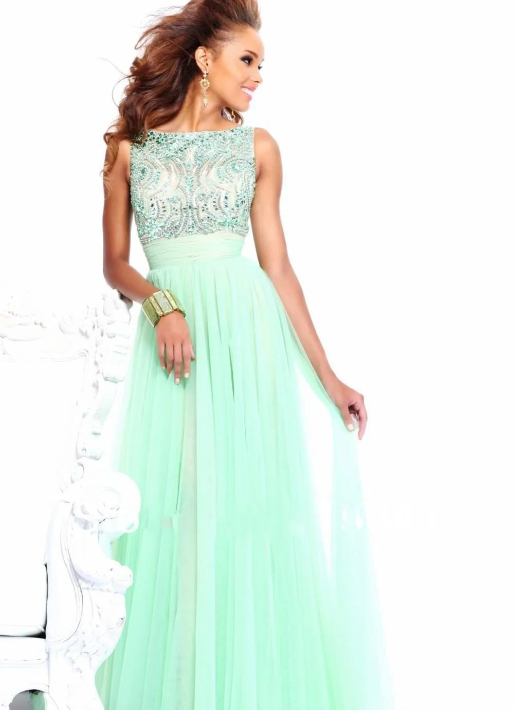 Backless Prom Dresses Scoop Neck Sleeveless Crystal Vestido De Festa Longo A-line Floor-length Long Homecoming | Свадьбы и торжества