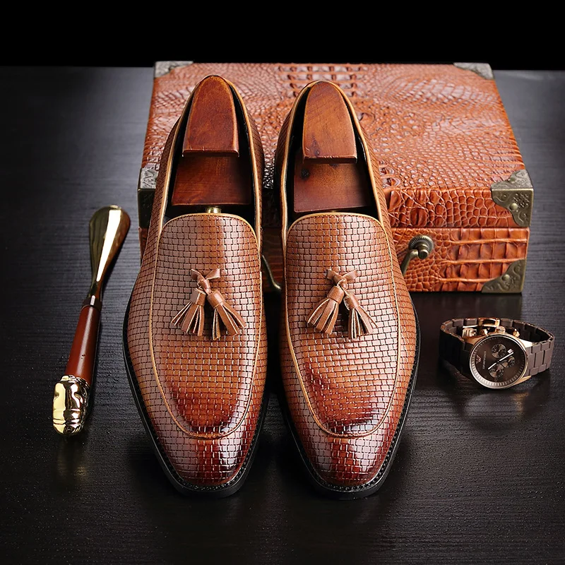 Men's Fashion Casual Split Leather Loafers Man business wave Tessel Moccasins Shoes Luxury Brand Designer | Обувь