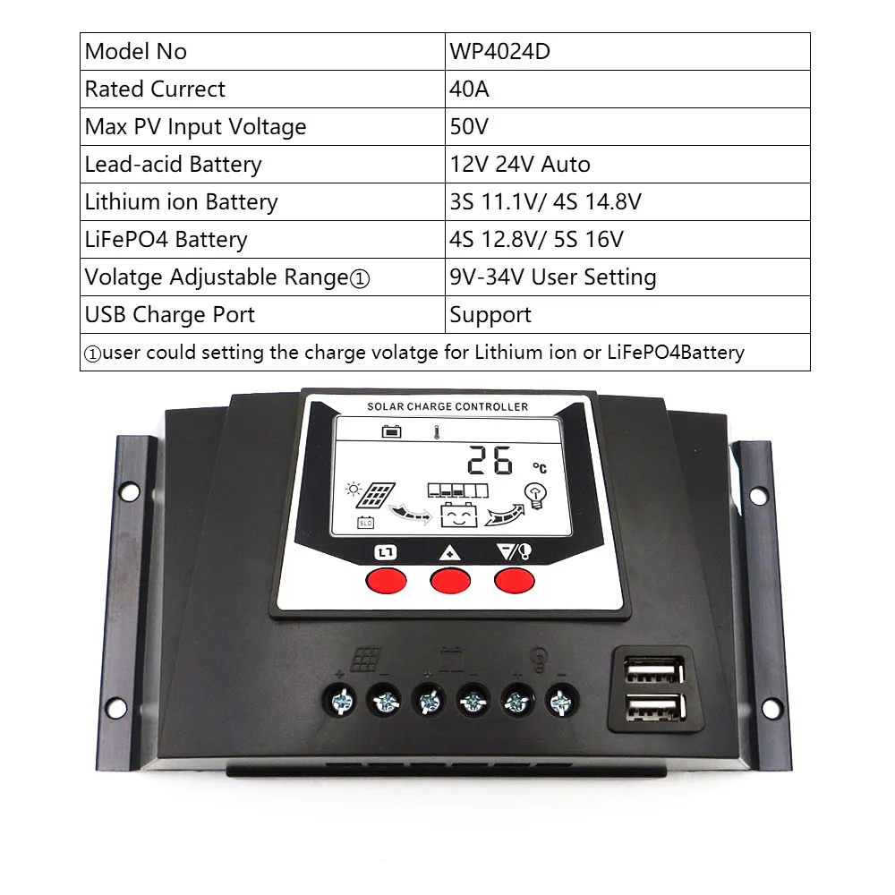 10A 20A 30A 40A 50A 60A 12V 24V интеллектуальная панель солнечных батарей Контроллер заряда батареи Регуляторы ЖК-дисплей li-ion - Цвет: 40A 12 24V