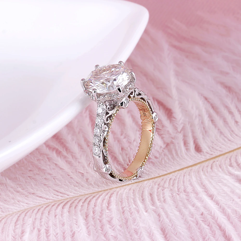 Женское кольцо для помолвки DovEggs 14 k белое и желтое золото 4 карата центр 10 мм F с