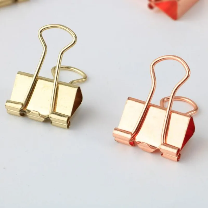 Coloffice 12PCS/Box Retro Solid Color Rose Gold Metal Binder Clips Notes Letter Creative Paper Clip Memo Holder Office Student | Канцтовары