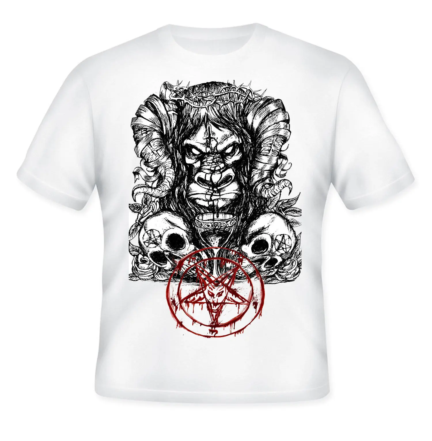 Белая хлопковая Футболка BAPHOMET EVIL SPIRIT | Мужская одежда