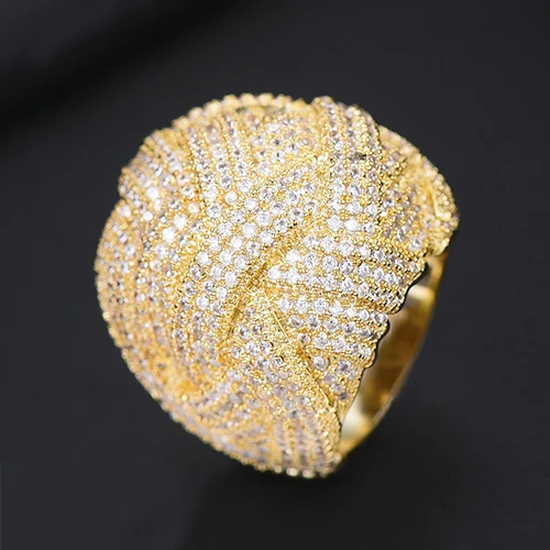 Gold GODKI Monaco дизайнерские Роскошные скрученные линии геометрические кубические циркония Обручальные Дубай Naija Свадебные кольца ювелирные изделия наркомания - Цвет основного камня: Gold