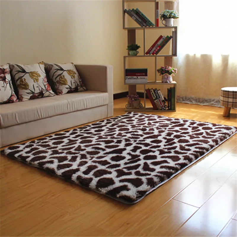 

Home Decor Living Room Carpet Long Plush Shaggy Silky Floor Mat Mute Bedside Area Rug Entrance Doormat Zebra Pattern Rug Carpets
