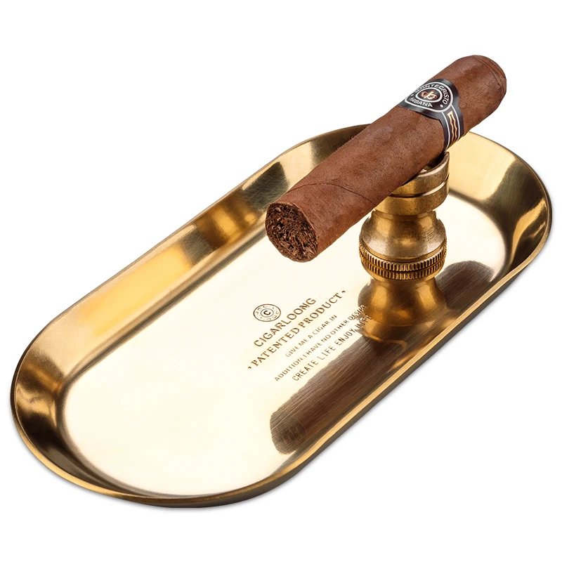 

European bronze simple practical portable cigar tray ashtray two-piece suit w/cigar holder gift set metal ashtray CL-103B