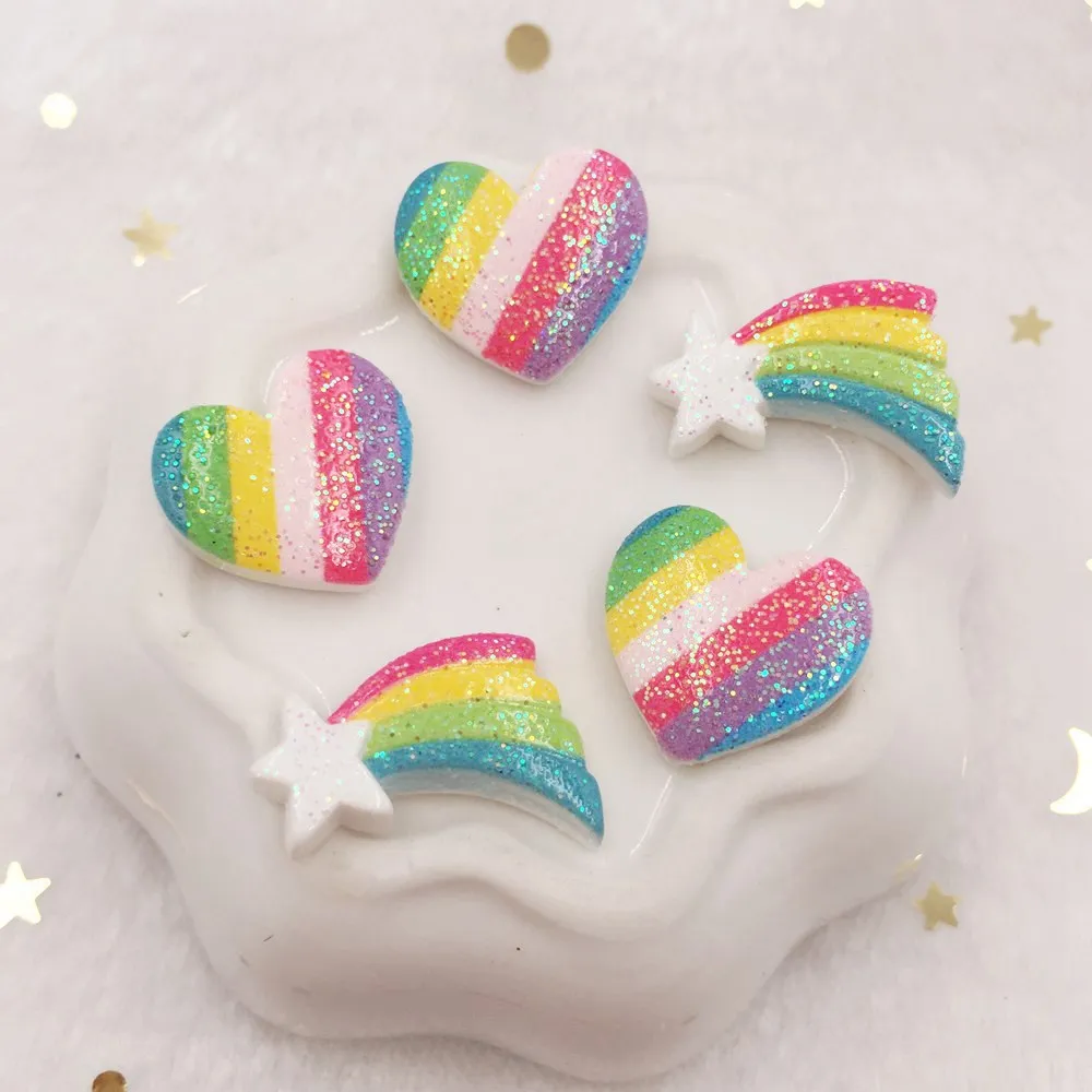 

Colorful Glitter Rainbow / heart Flat Back Cabochon stone Miniature pattern applique ornament craft DIY scrapbook OF68