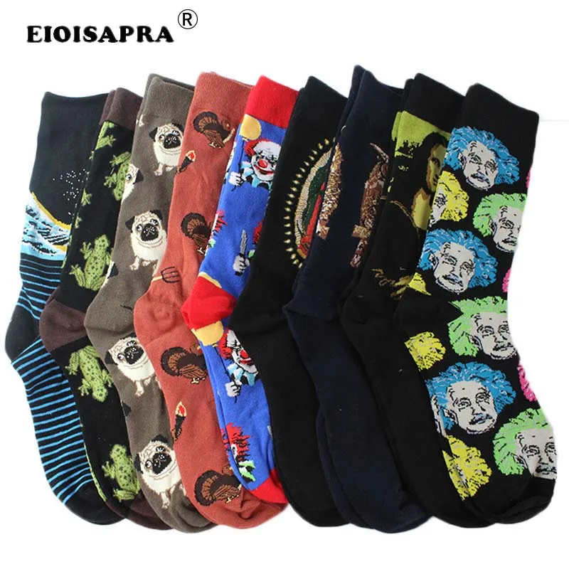 

[EIOISAPRA] High Quality 85% Cotton Fashion Harajuku Hip Hop Funny Sock Men Casual Cartoon Clown Shark Dog Happy Socks Men