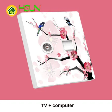 TV computer Тип 86 арт переключатель гнездо 1 2 3 4 банда 1 2 way wintersweet Цветок Птица ividuality креативная декоративная панель ТВ компьютерная розетка - Цвет: TV computer
