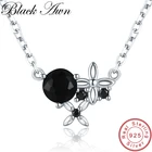 Женское ожерелье из серебра 925 пробы, в виде цветка черной шпинели