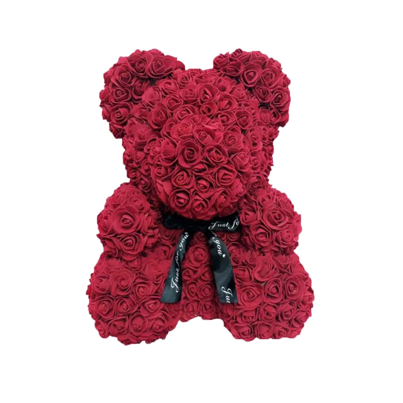 Deep red Мультфильм 25 см красная роза медведь Искусственные из ПЭ цветы плюшевый медведь Валентина Дети подарки на день рождения на Рождество Домашний декор дропшиппинг - Цвет: Deep red