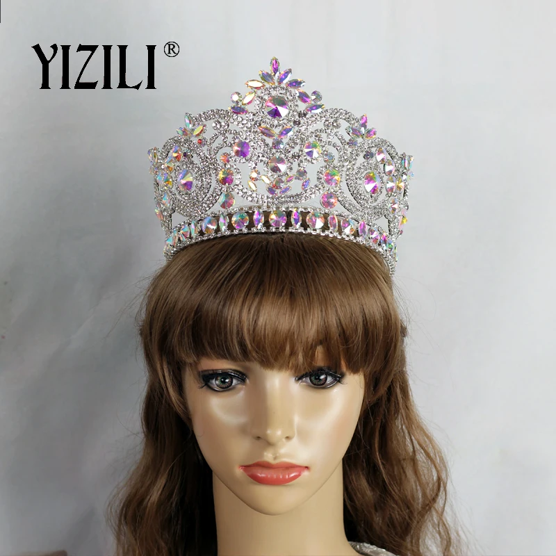 YIZILI, новинка, европейская большая свадебная ворона для невесты, AB, Полный Бриллиант, кристалл, большой круглый, Королевская корона, свадебные аксессуары для волос, paty C060
