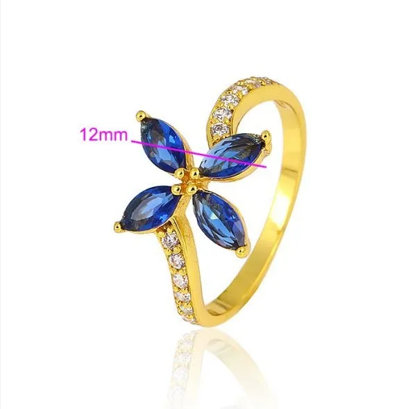 Модные женские кольца с синим камнем MxGxFam 24 чистого золота|ring flower|stone ringblue stone ring |