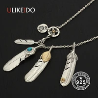 solid 925 sterling silver feather necklace for men vintage charms takahashi pendant eagle chain new popular jewelry p9