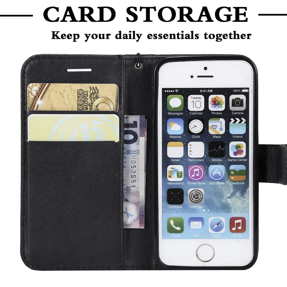 Для Funda iPhone 5 Чехол Флип кожаный чехол для iPhone 5S чехол для iPhone 5 5S SE чехол для телефона роскошный Магнитный кожаный чехол-кошелек