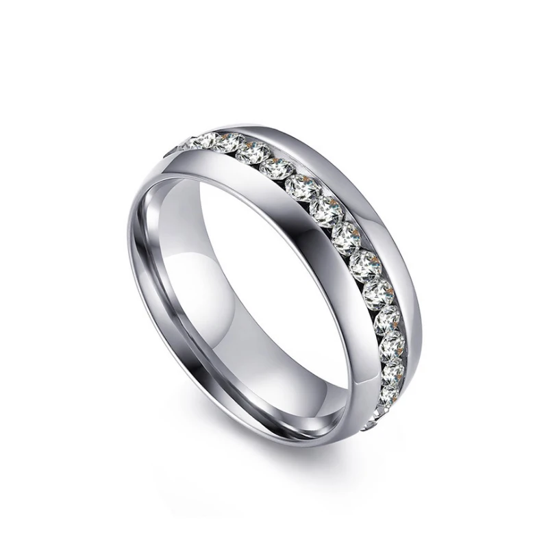 Silver color Серебряное Золотое обручальное кольцо для женщин из нержавеющей стали кольцо Женское Обручальное кольцо ювелирные изделия со стразами 6 мм - Цвет основного камня: Silver color