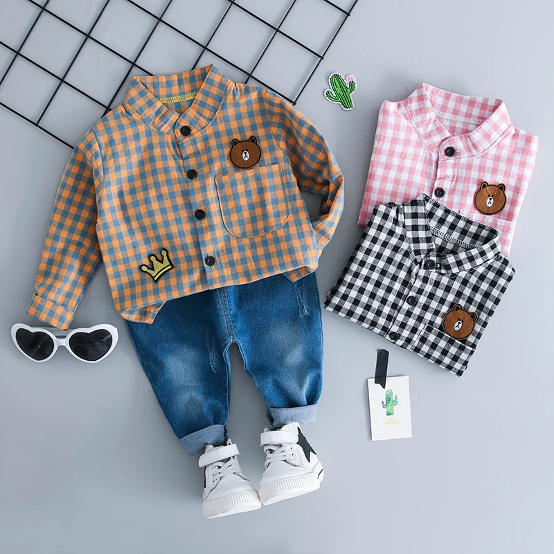 MANJI Baby boys clothing sets 0-3y Autumn 2018 New Fashion Cotton Turn-down Collar Plaid 18053 Kids clothes Boys Clothing Suit |