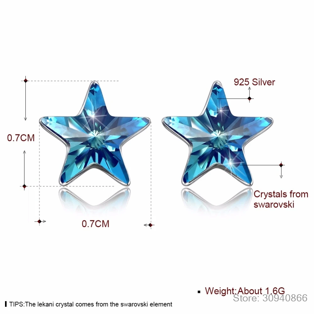 Изысканные ювелирные изделия, сделанные с кристаллами Swarovski, голубые серьги в виде звезды, настоящее Серебро S925 пробы, голубые серьги в виде звезды для женщин, подарок