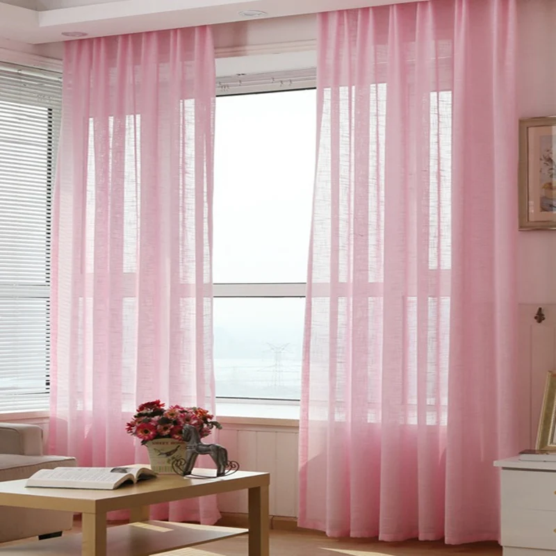 Pink Voile tulle Распродажа, однотонная льняная занавеска s для гостиной, кровати, комнаты, цветная, белая, прозрачная занавеска, Желтый Тюль, синяя занавеска s, розовая - Цвет: Pink Voile tulle