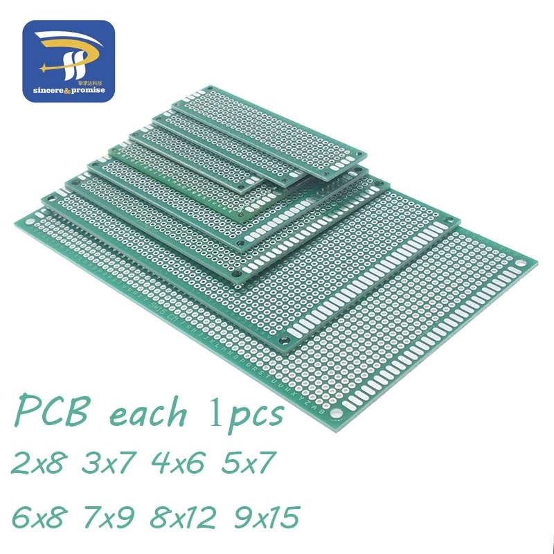 8 шт. PCB Прототип платы 2,54 мм контурная Луженая универсальная стрипборд Veroboard Двусторонняя 2X8 3X7 4X6 5X7 6X8 7X9 8X12 9X15 см