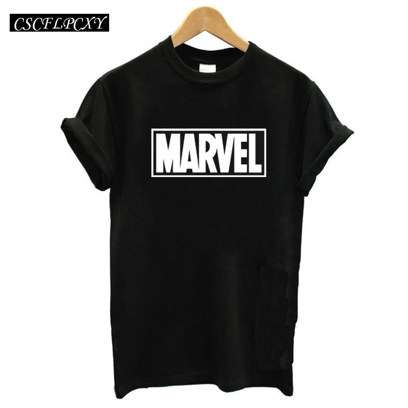 Женская футболка с коротким рукавом Marvel белая круглым вырезом и принтом черной