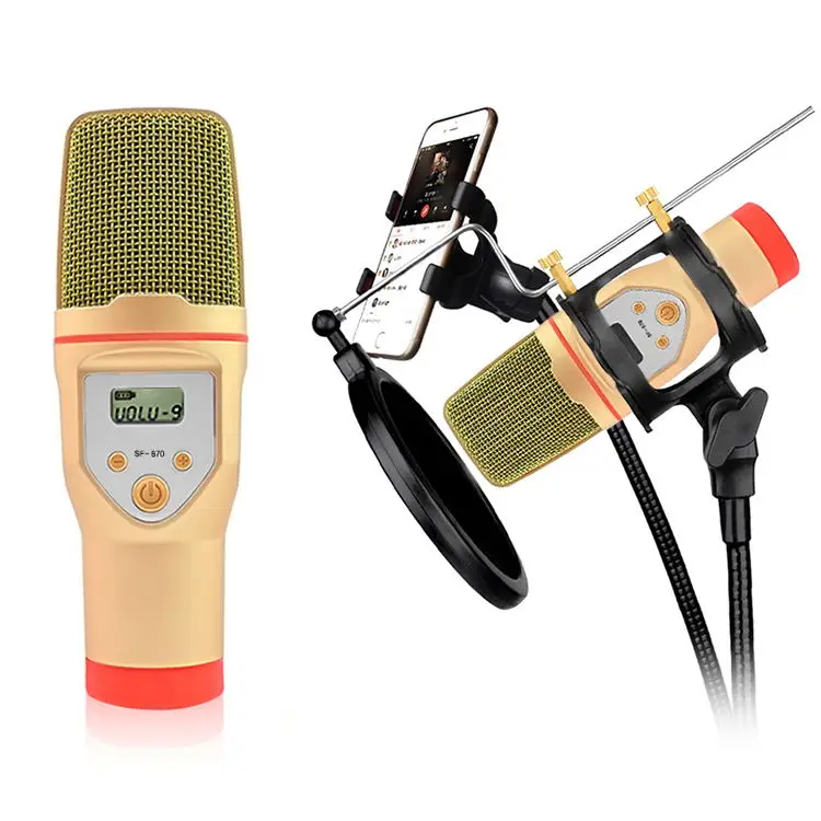 microphone and Stent FELYBY мобильный телефон микрофон конденсаторный Профессиональный популярный оконный фильтр поддержка караоке голосовой чат ПК микшерный микрофон - Цвет: microphone and Stent